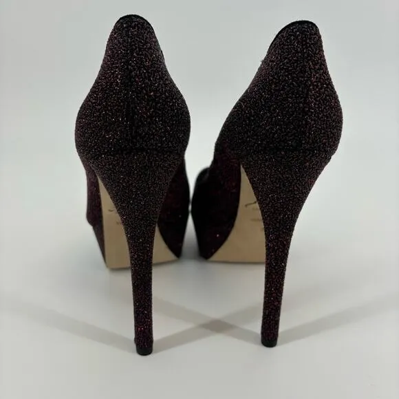 Brian Atwood‎ Bambola Peep Toe Fuchsia Sparkle Leather Size 8 Sexy Glam Baddie - Image 5