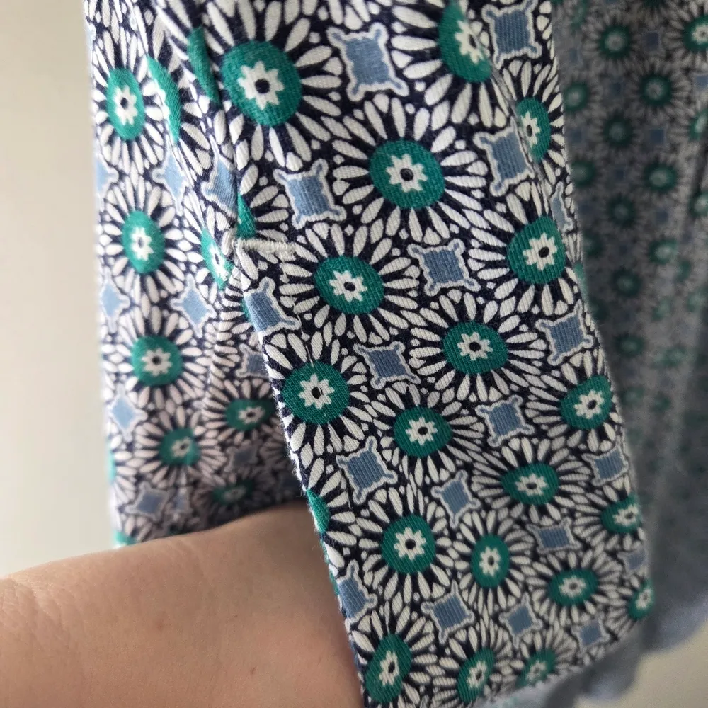 Land's End Blue and Green Floral Medallion Print Long Sleeve Jersey Dress Size 2X - Image 4