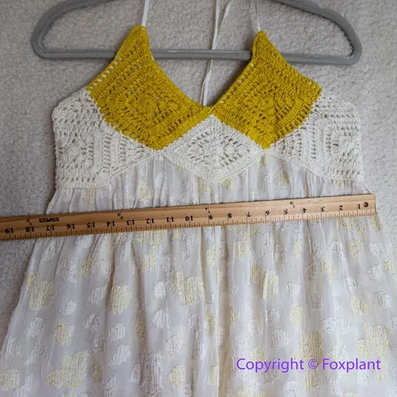 New! Free People Women's Crochet Halter Yellow Bell Tunic Ivory Combo,‎ size L - Image 4