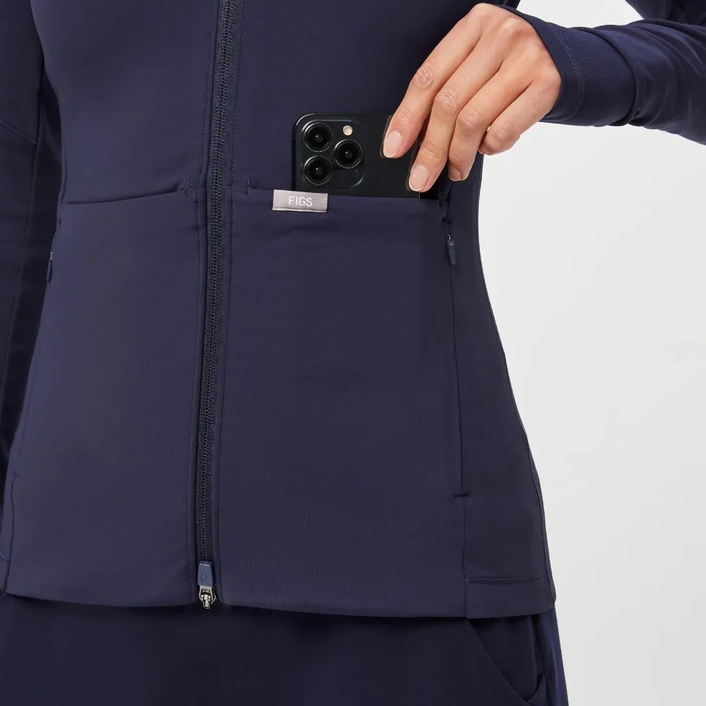 Figs On Shift Contour Knit Jacket in Navy, Size Large - Image 4
