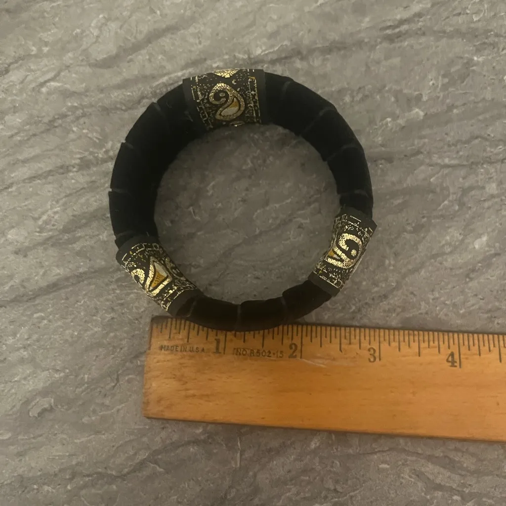 Vintage Black Velvet Bracelet w/Metallic Gold Fabric Wrap - Image 13