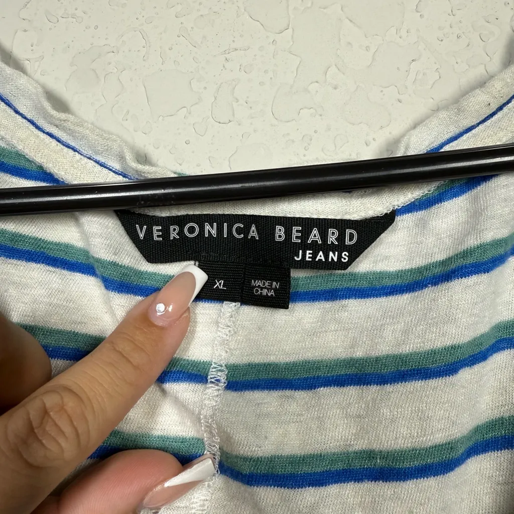 Veronica Beard Arion Striped Linen Muscle Tee Size XL - Image 5