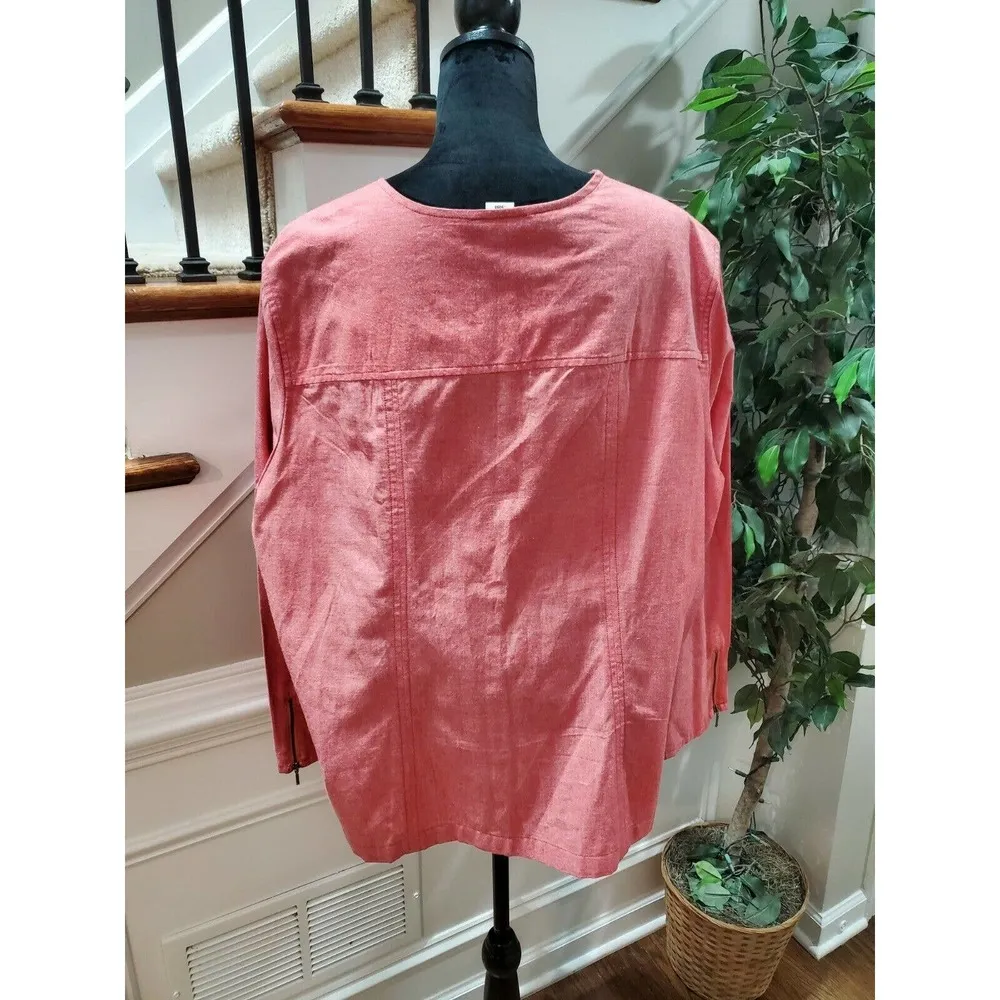 Blair Womens Solid Pink Cotton Long Sleeve Full Zip Front Casual Jacket Size 2XL - Image 6