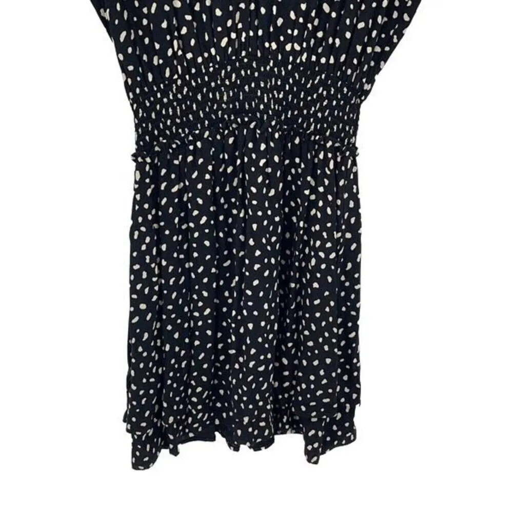 Rails Womens Smocked Waist V-Neck Karla Mini Dress Black Ivory Spots‎ Small - Image 5