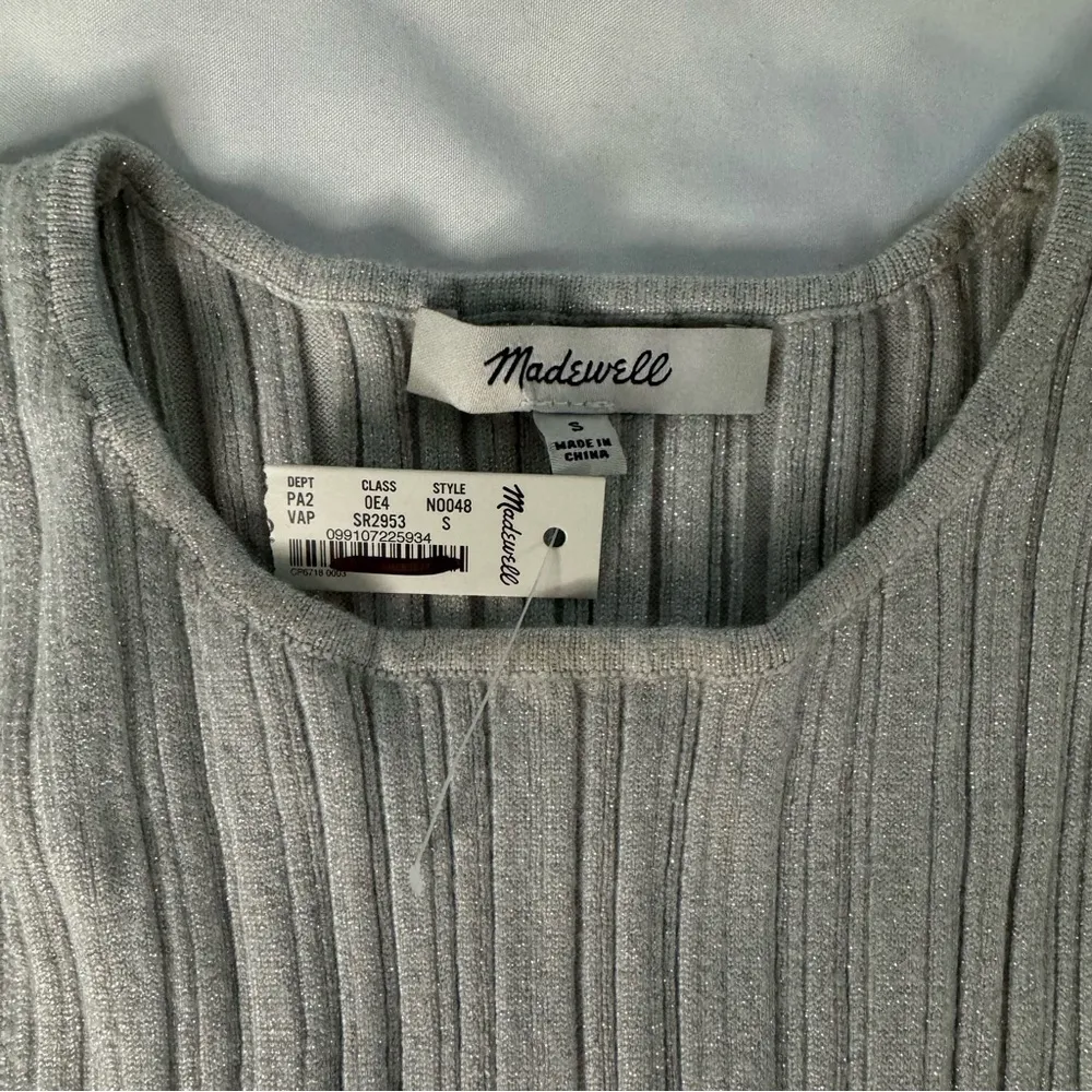 NWT Madewell Signature Shimmer Knit Cutaway Sweater Tank Silver Size S Ribbed - Image 5
