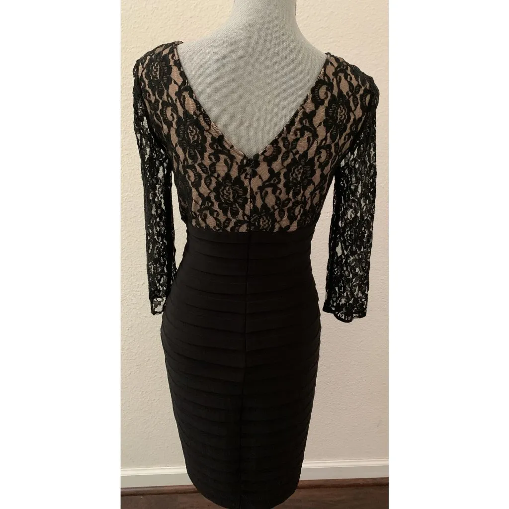 Adrianna Papell Black Shutter Pleated Lace Overlay Dress 4 Small RARE GORGEOUS - Image 7