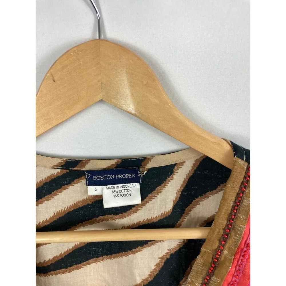Boston Proper Beaded Animal Print Blouse Size Small - Image 4