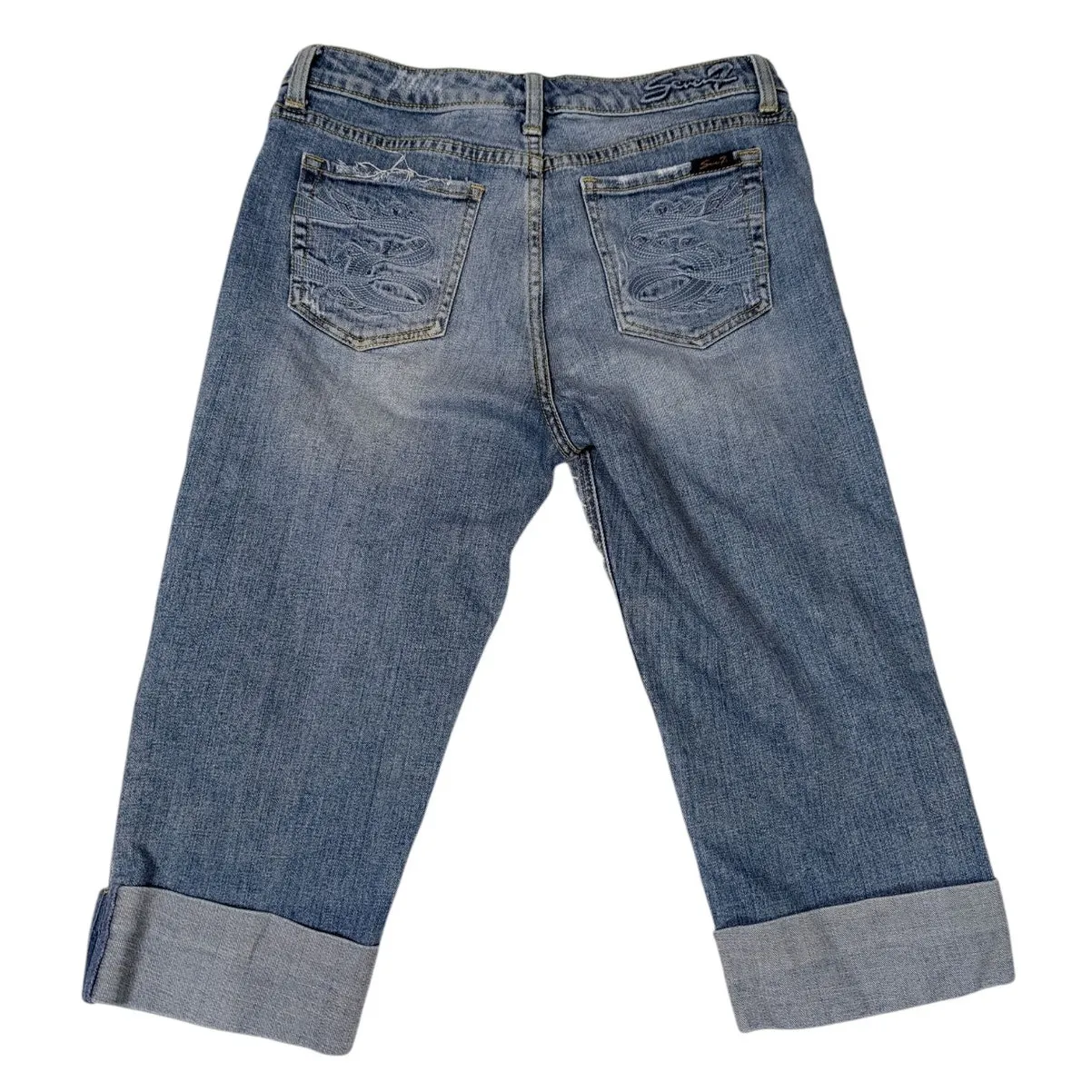 Y2K Seven7 Lightly Distressed Lightwash Cuffed Capri Style Jeans Size 8 - Image 3