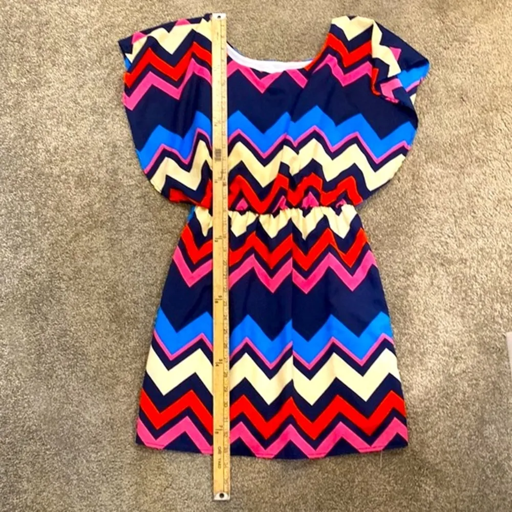 Buttons|| Navy/red/pink/cream/blue chevron lined summer dress with elastic waist - Image 7