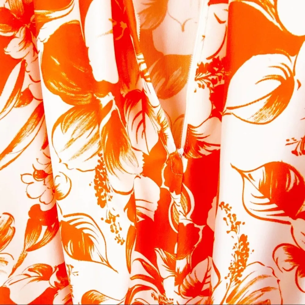 ISLAND TOGS Orange White Hawaiian Long Maxi Tropical Print Floral Dress,Size 12 - Image 7