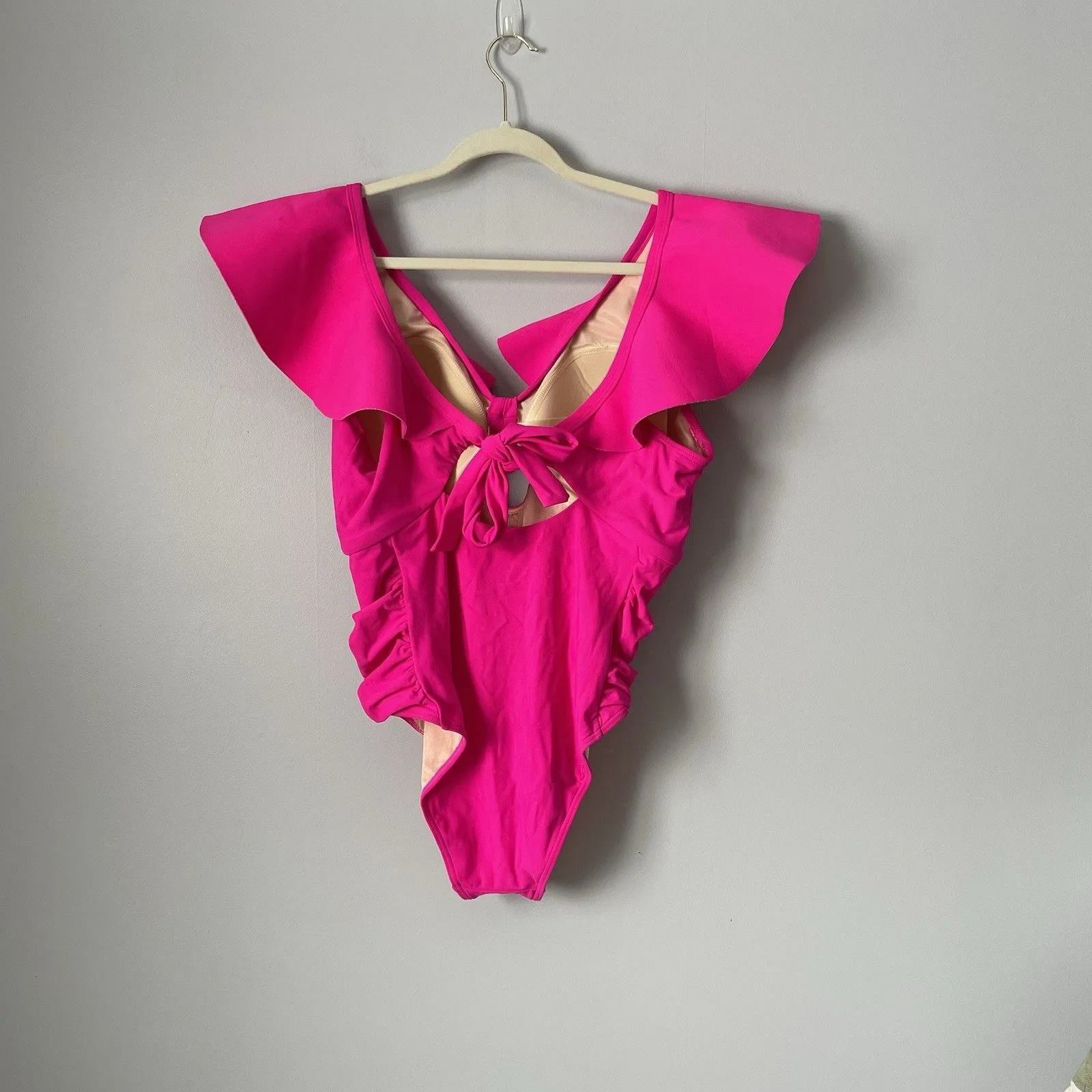 Eloquii Plunging V-Neck Ruffle One-Piece Swimsuit Magenta Pink Women's Size 20 - Image 2