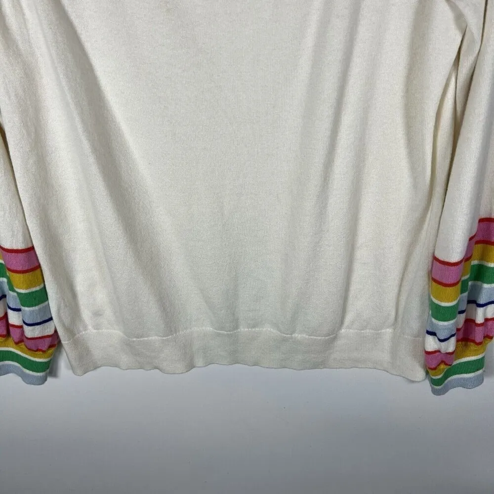 Boden Women’s Sz 8 White‎ Rainbow Stripe Sleeve Square Neck Knit Sweater Wool White - Image 4