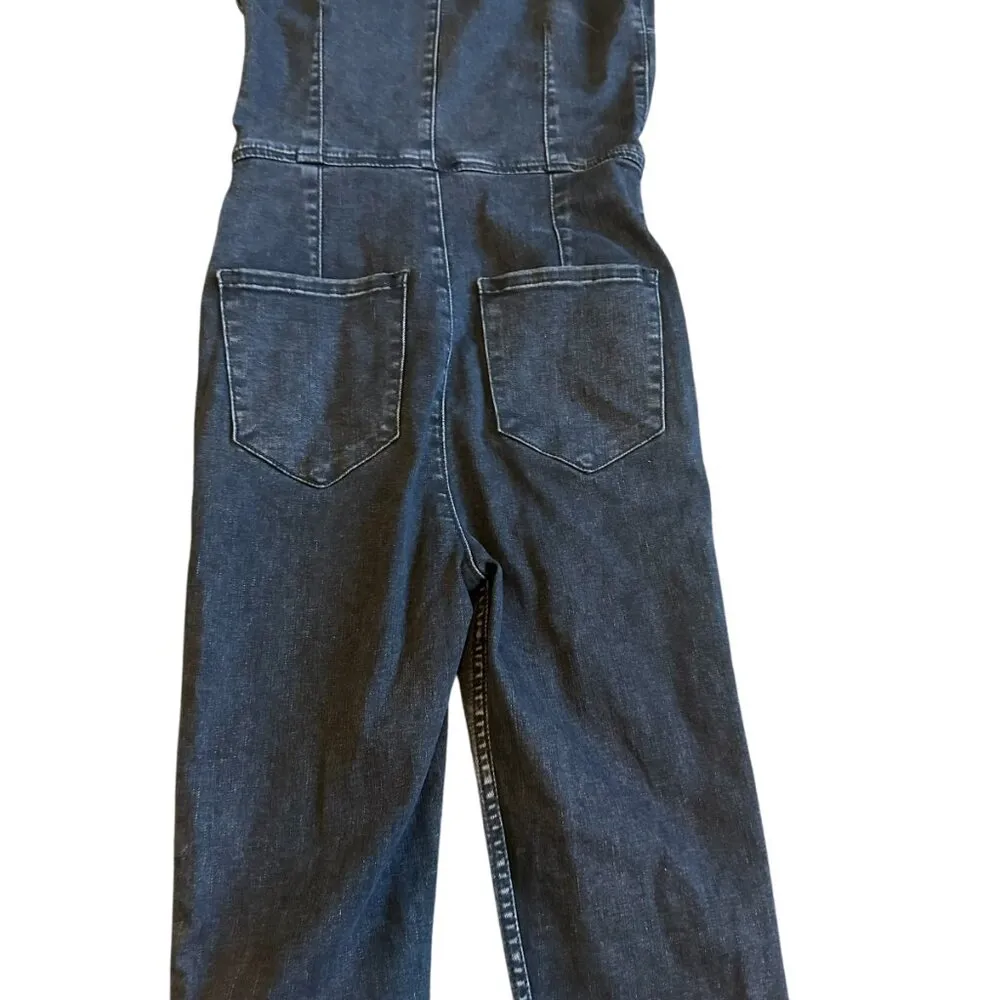 Free People Black Denim Stretch Jumpsuit Tank Top Skinny Leg Size 2 Women's - Image 8