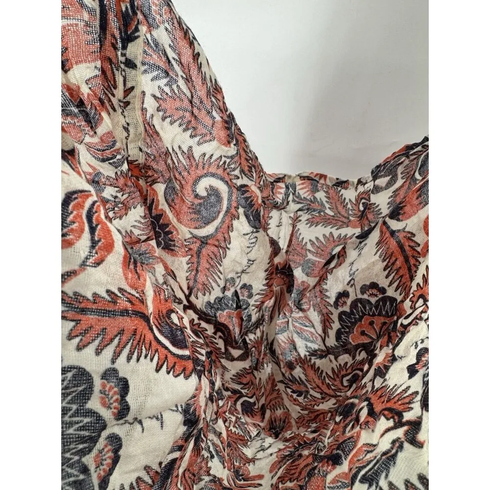 Free People Hobo Tote Shoulder Bag Orange Linen Floral Beach Boho Hippie Gauzy‎ - Image 7