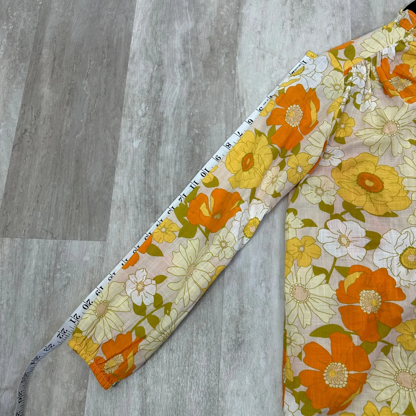 Millie Francesca High Neck Cotton Blouse In Retro Floral Size XXS Orange - Image 9