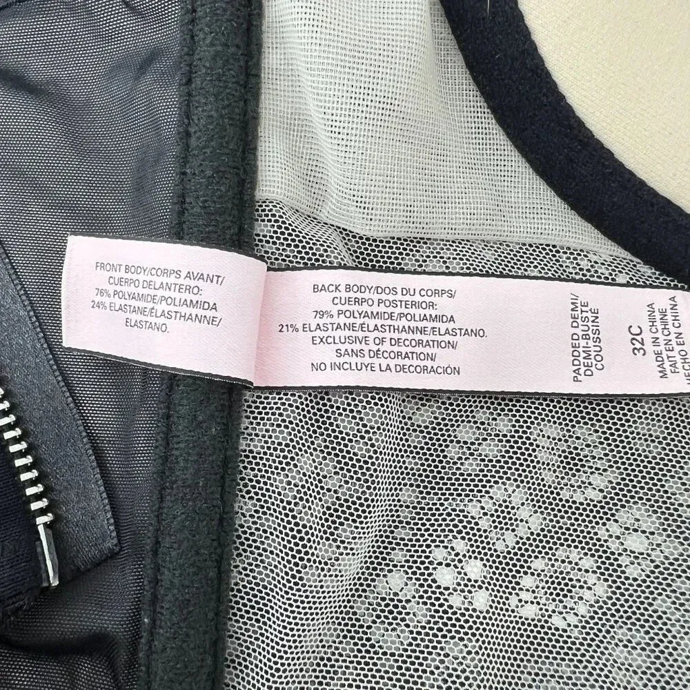 Victoria's Secret Very Sexy Lined Demi Bra Black Lace Corset Zip Back 32C - Image 5