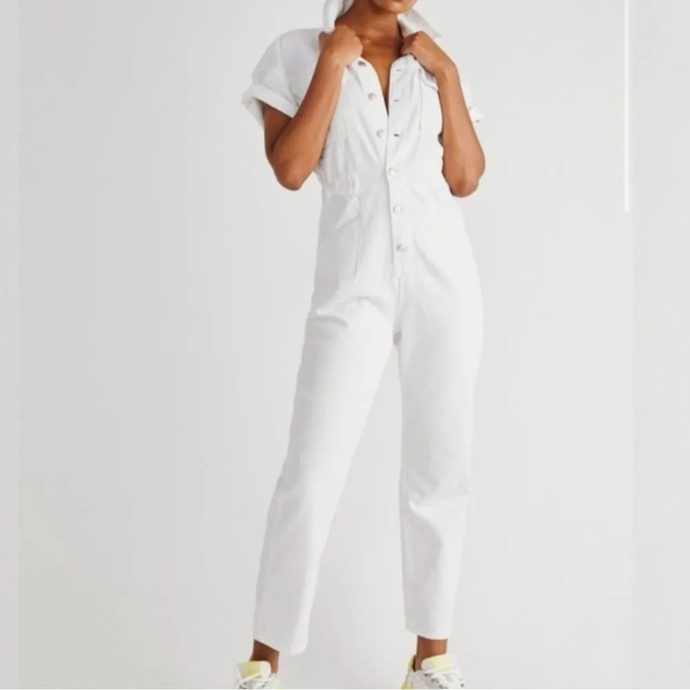 Free People Marci Denim Coveralls Utility‎ Overalls Sz XS in White - Image 2