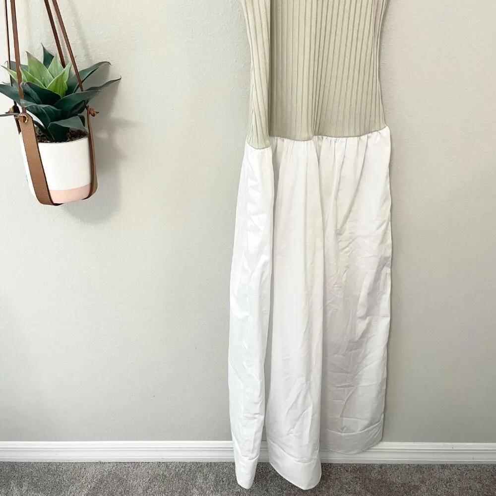 Banana Republic Ribbed Racerback Sleeveless Drop Waist Tan/White Maxi Dress XS - Image 3