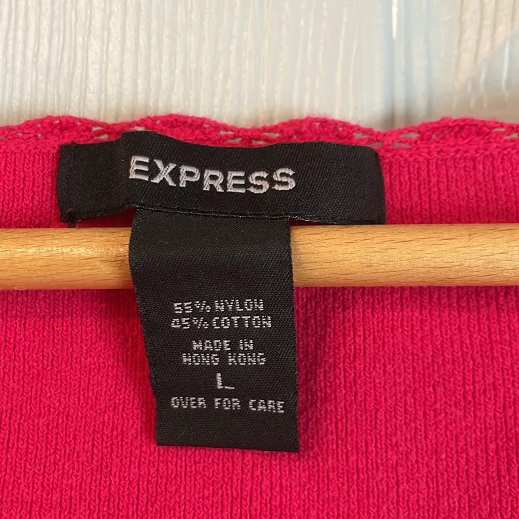 Express Women's L Hot Pink Crochet Lace Cotton Nylon Sleeveless Knit Tank Top - Image 3