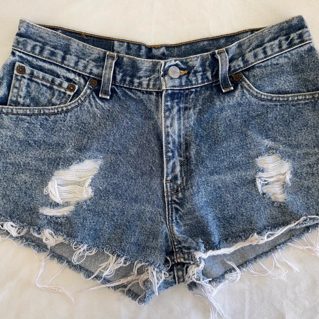 Vintage distressed Levi's 517 Blue Denim Cutoff 100% Cotton Shorts Size 11-READ - Image 7