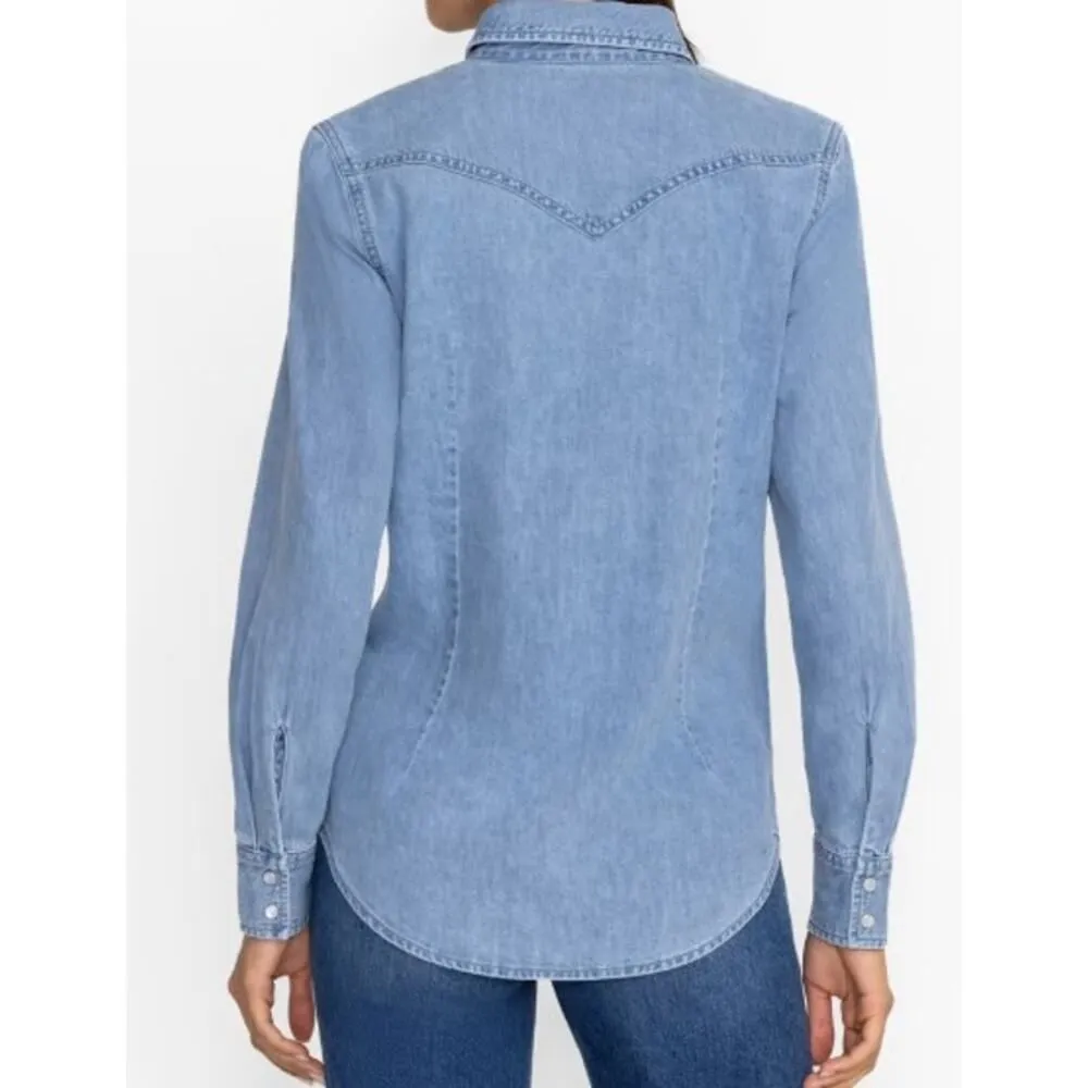 Johnny Was Provence Denim Shirt – Light Antique Wash Western Snap, Women’s Sz. S - Image 2