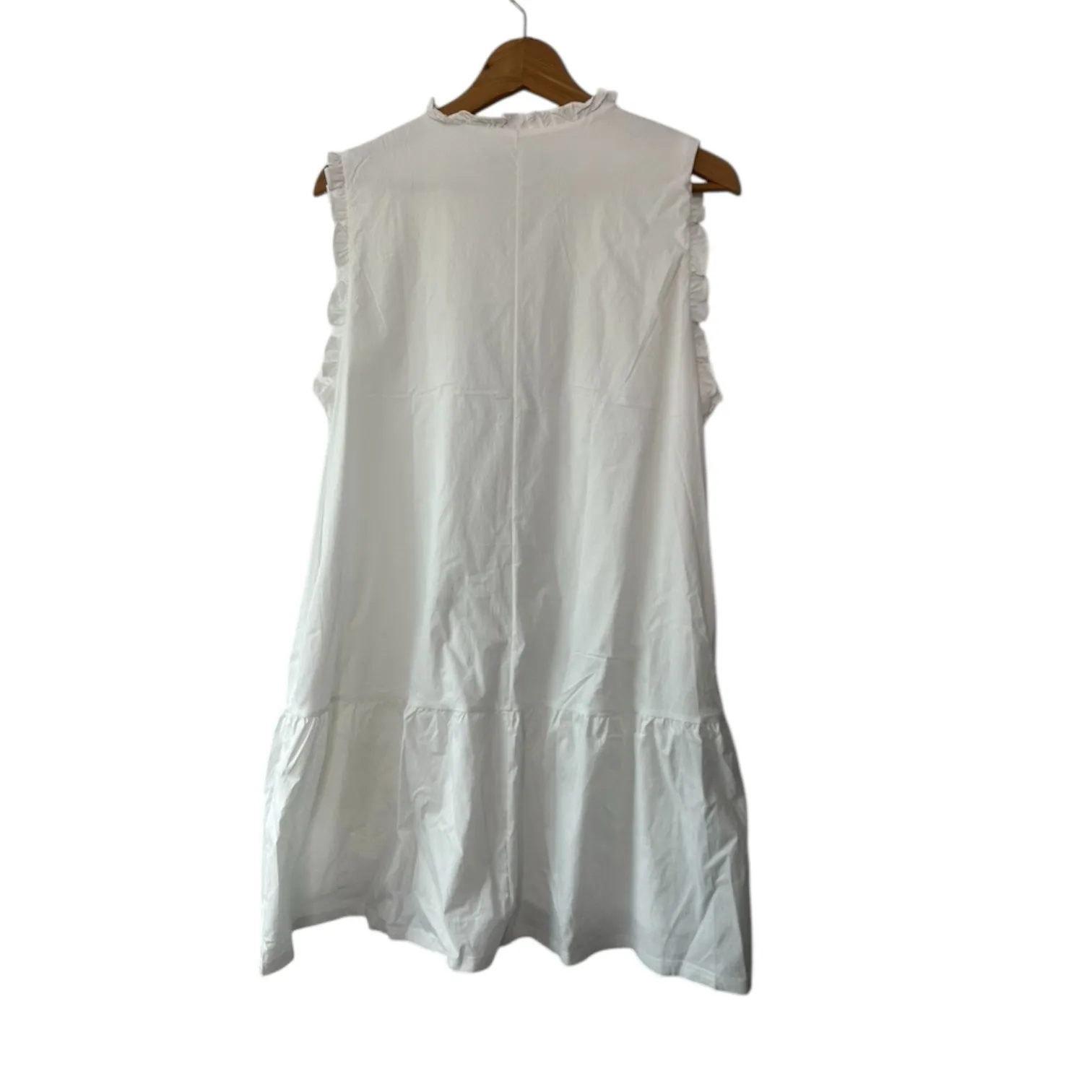 CIDER Knotted Sleeveless White Mini Dress Ruffle Trim Tie Neck Tiered Large New - Image 4