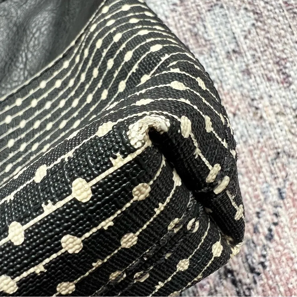 Fossil Fiona Crossbody Bag Coated Canvas Key Print Stripe Black White Brown - Image 7