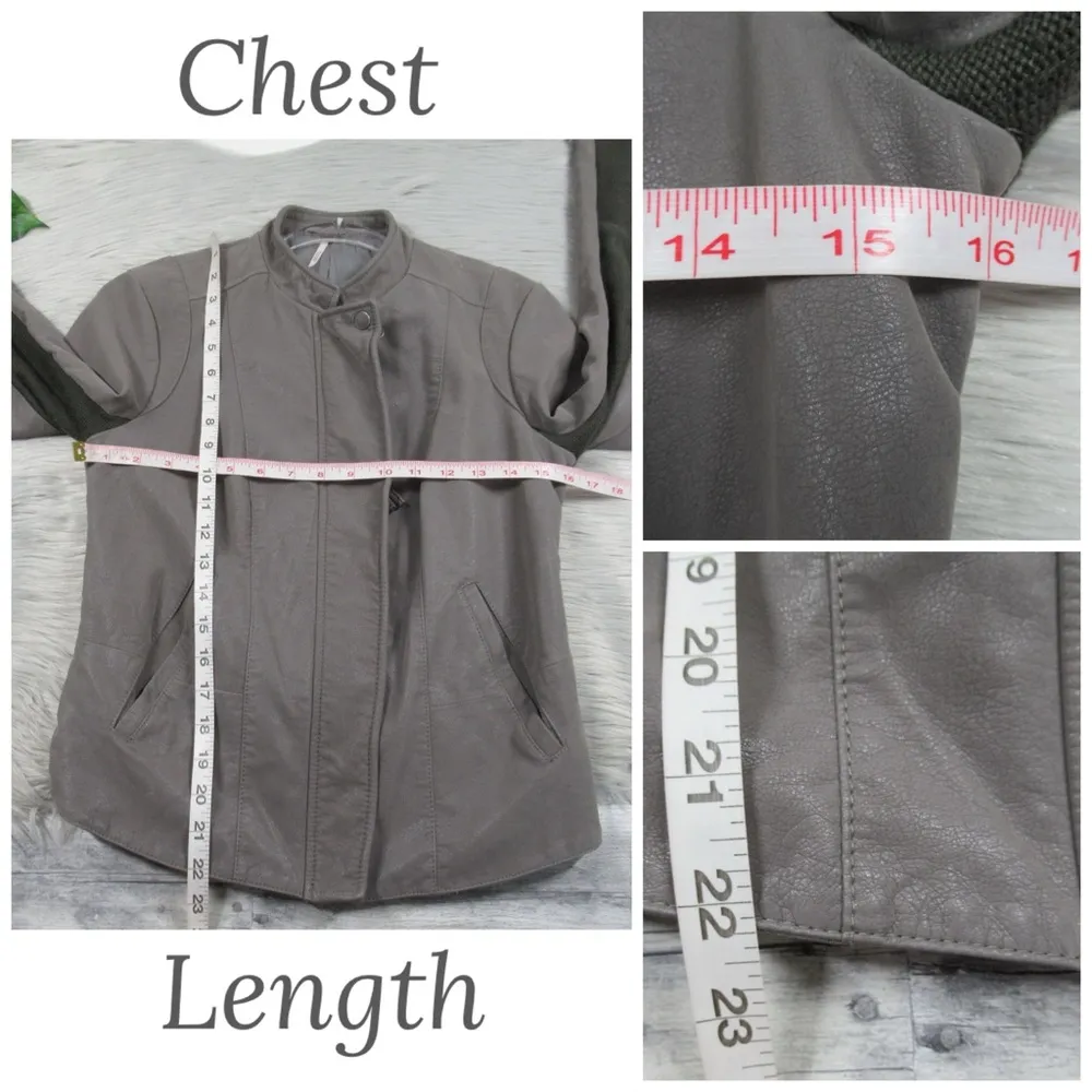 FREE PEOPLE Cool & Clean Faux-Leather Jacket Ribbed Knit Insets Zip Cuffs Size - Image 9