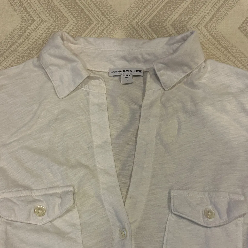 James Perse White Contrast Panel Shirt Button Down with 3/4 Sleeves Size 1 - Image 2