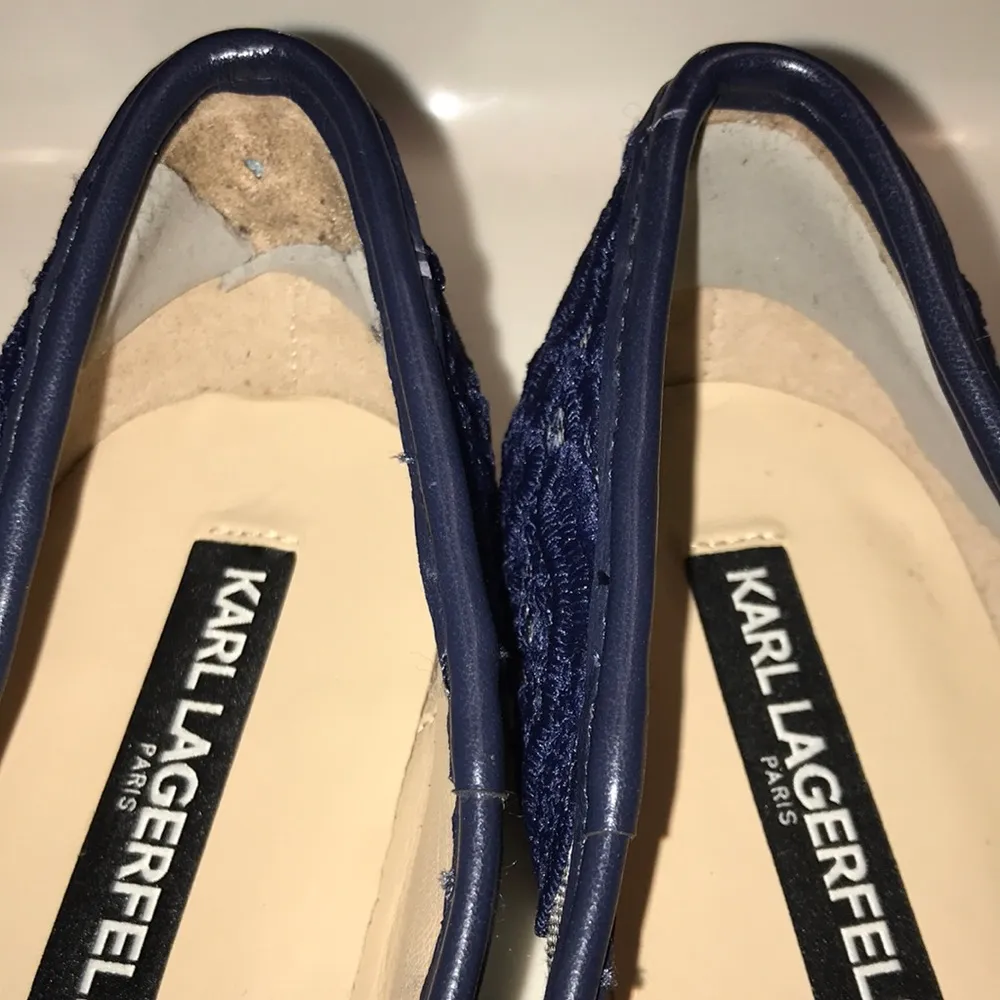 Karl Lagerfeld Paris Women’s Carly Plaid Fabric Floral Embroidered Slip-On Shoes - Image 6