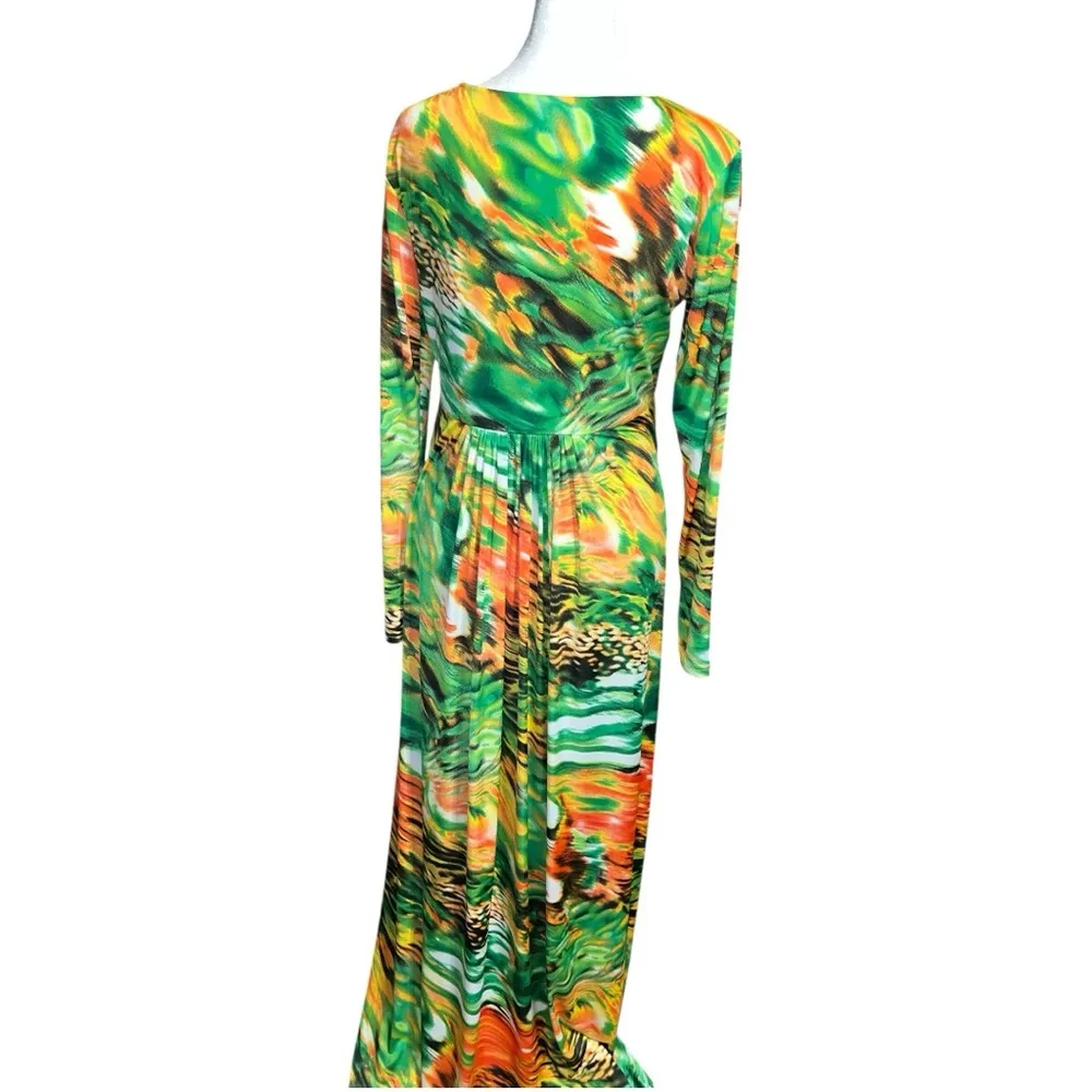 Abaya Addict Green and Orange Patterned Dress Size M - Image 7