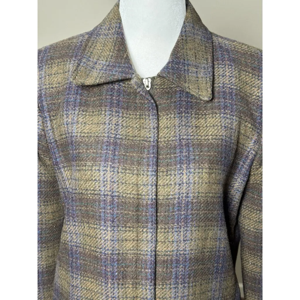 Vintage Requirements Womens 8 Wool Plaid Zip Jacket Blue Sage Tweed Tailored - Image 6