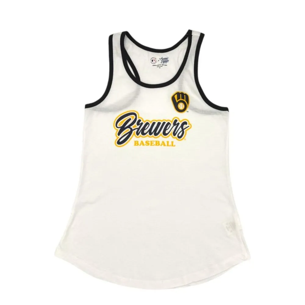 MLB Milwaukee Brewers Women's Ringer Tank Top in White, L White Size L - Image 2