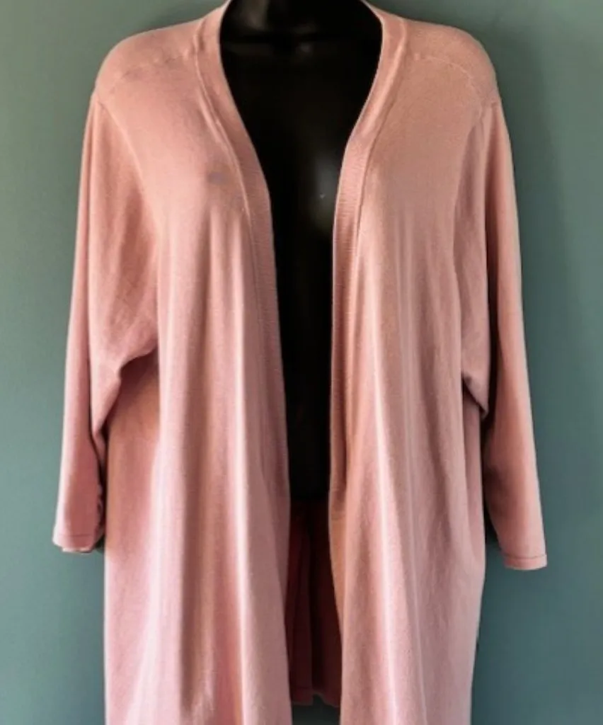 Lety & Me Pink 3X Open Front Cardigan 3/4 Sleeve Lace Up Romantic Feminine Light - Image 1