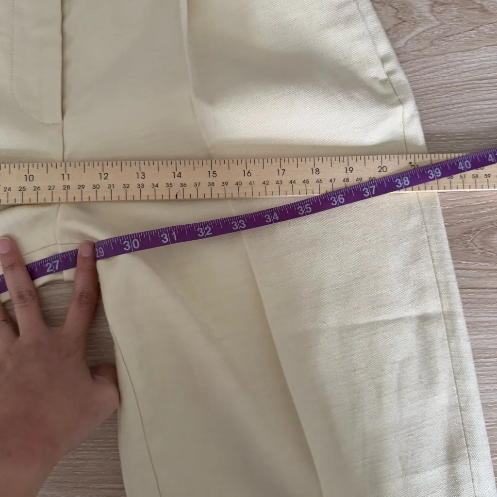 Sezane 36 US 4 Cream Pleated Ankle Trousers Tapered High Waist Viscose Linen - Image 10