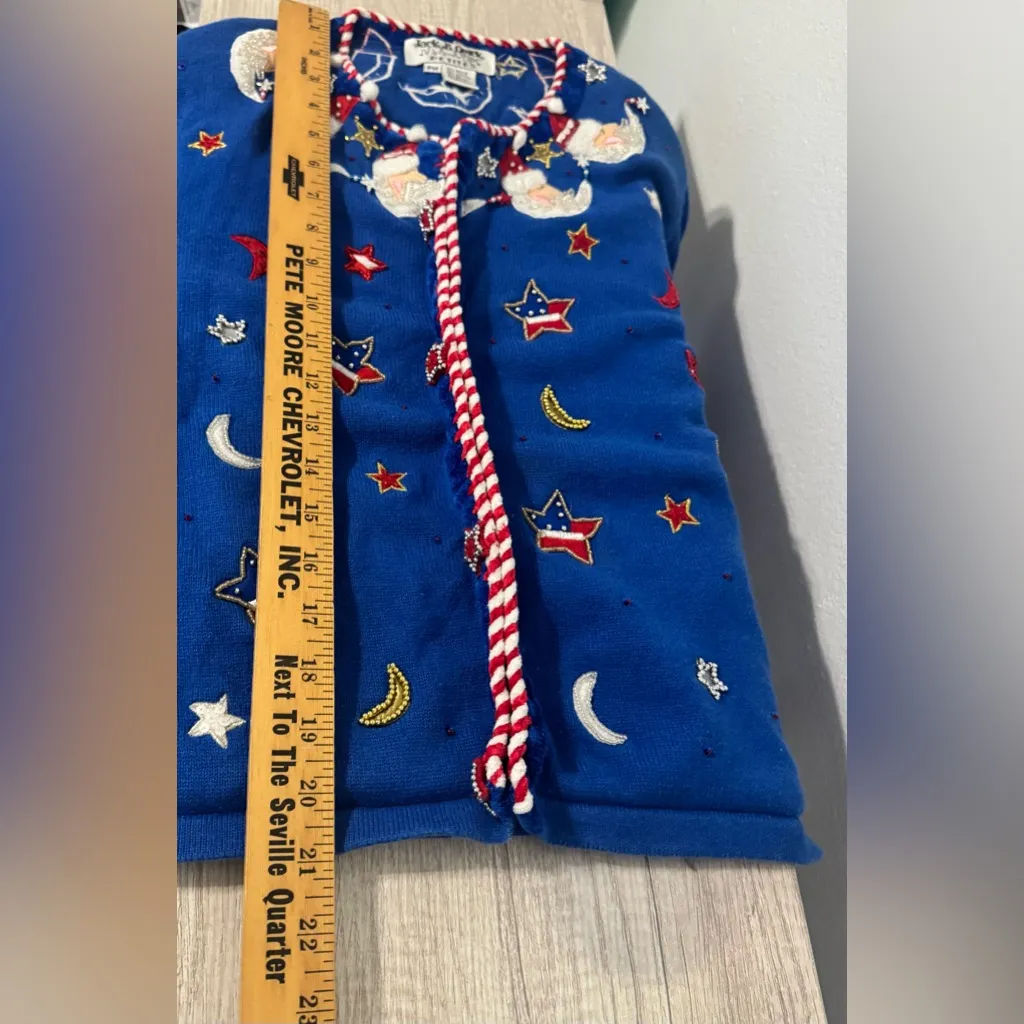 Jack B. Quick Christmas Sweater Cardigan Santa Moon Beading Red White Blue Med P Size undefined - Image 5