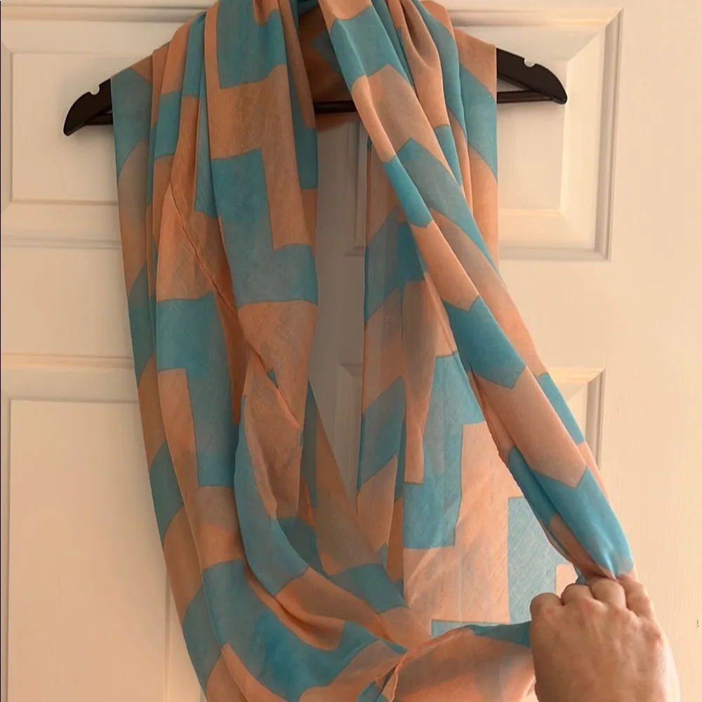 Chevron Pattern Scarf in Teal and Peach Blue - Image 4