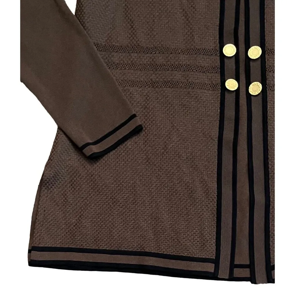 $378 Exclusively Misook P L Jacket Blazer Cardigan Brown Black Petite Open Front - Image 3