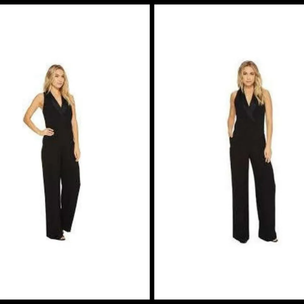 💕TRINA TURK💕 Clientele Tuxedo Black Jumpsuit Wide Leg Straight Leg - Image 5