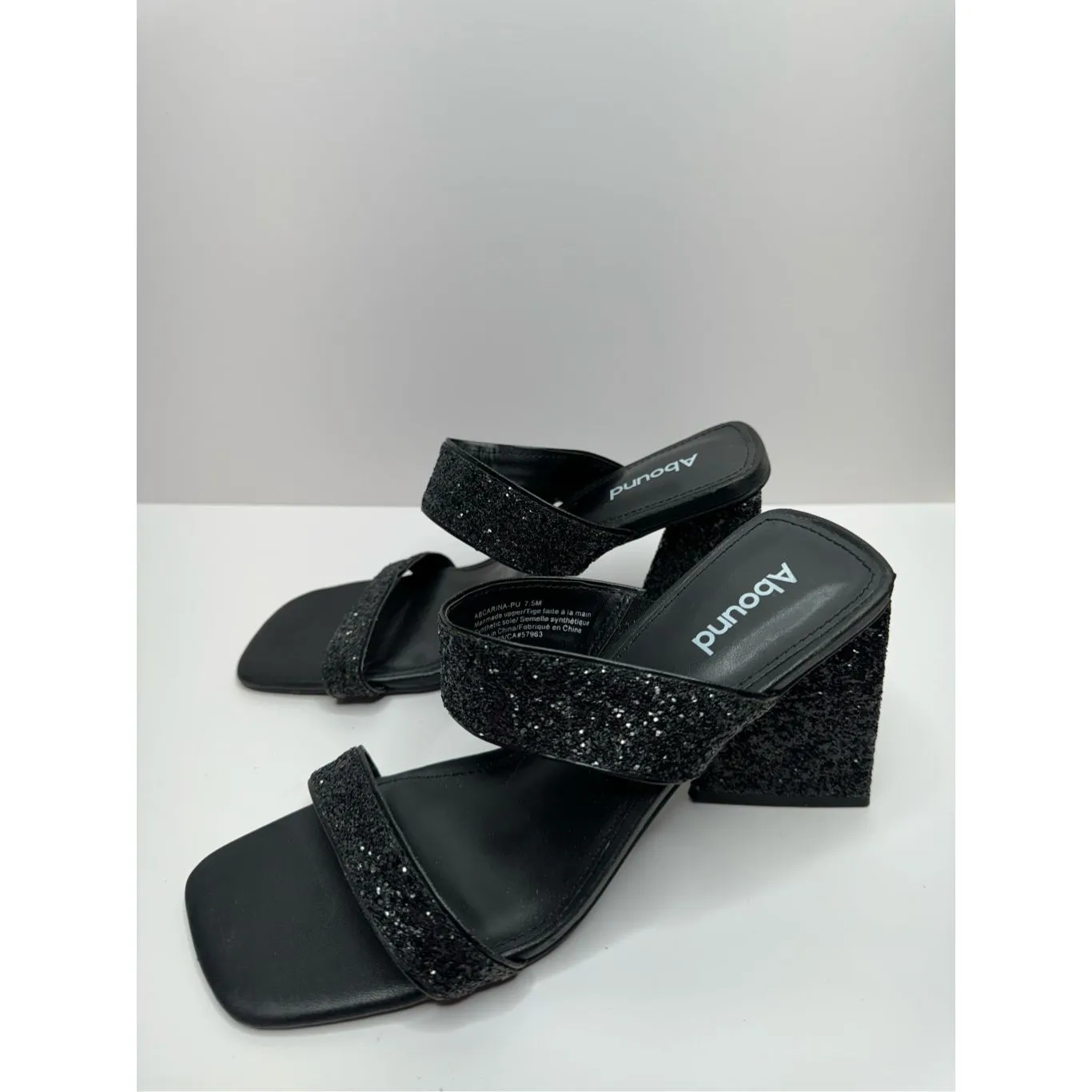 Abound Dress Sandals Size 7.5 Black Carina Glitter Slip On Open Square Toe Heels - Image 2