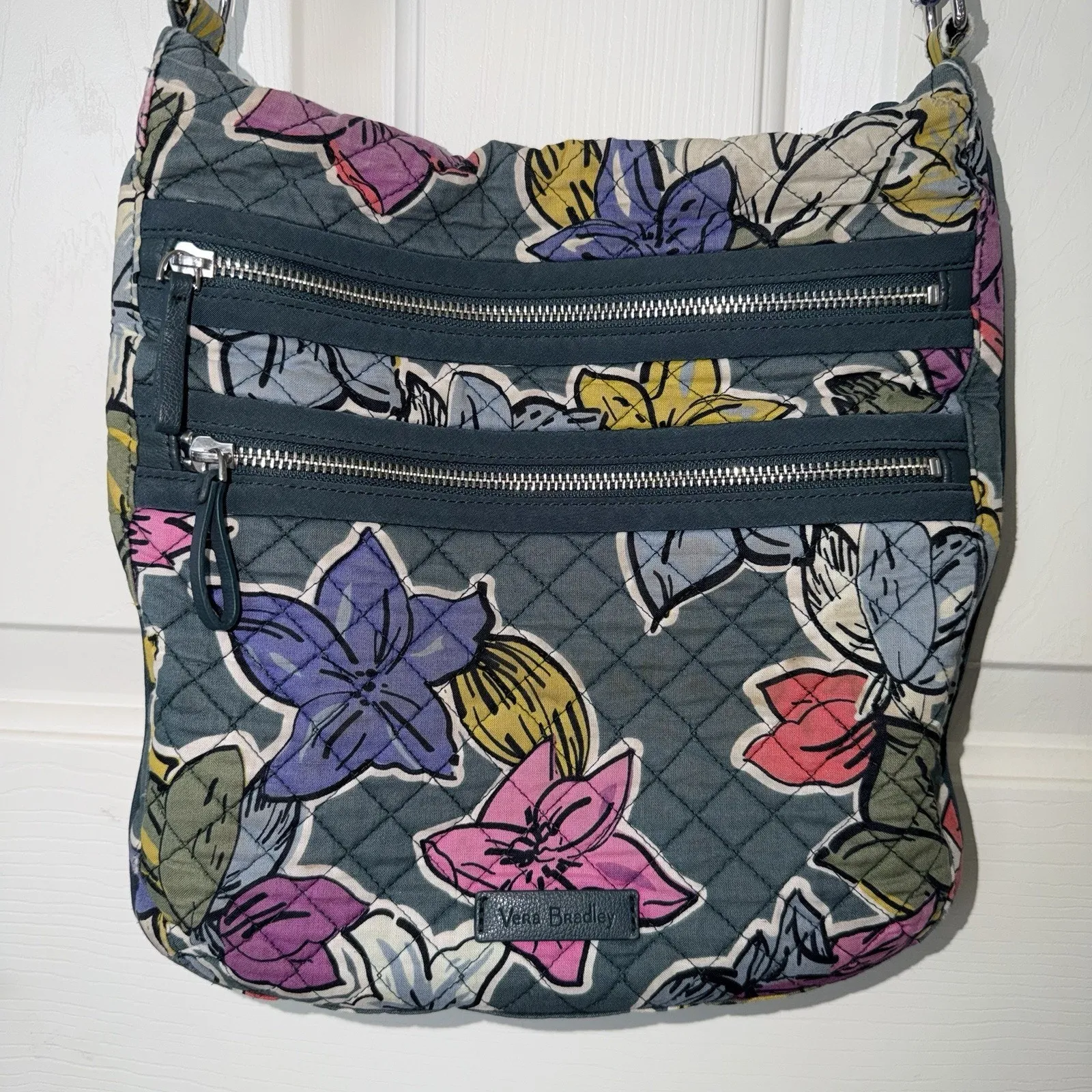 Vera Bradley Retired Falling Flowers Triple Zip Hipster Crossbody Bag Purse READ - Image 2