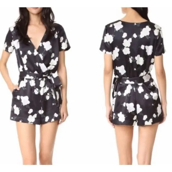 Club Monaco zemphira black silk floral romper size 00 - Image 2