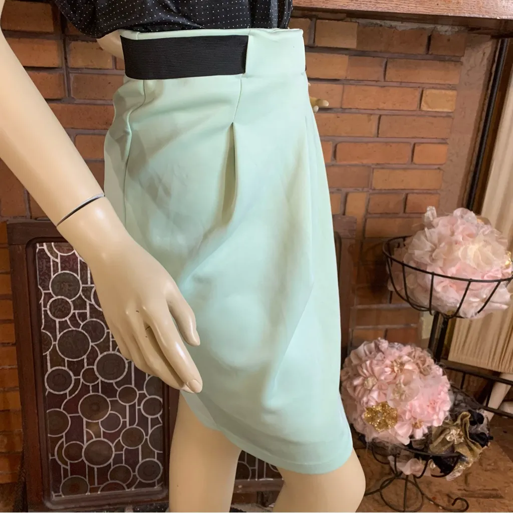 JUNAROSE MINT GREEN AND BLACK FAUX WRAP SCUBA KNIT FABRIC SKIRT (1X) - Image 3