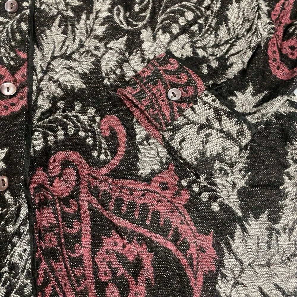 Soft Surroundings Jacquard Shirt Women XS Black Red Paisley Collared Chatnam Top - Image 7