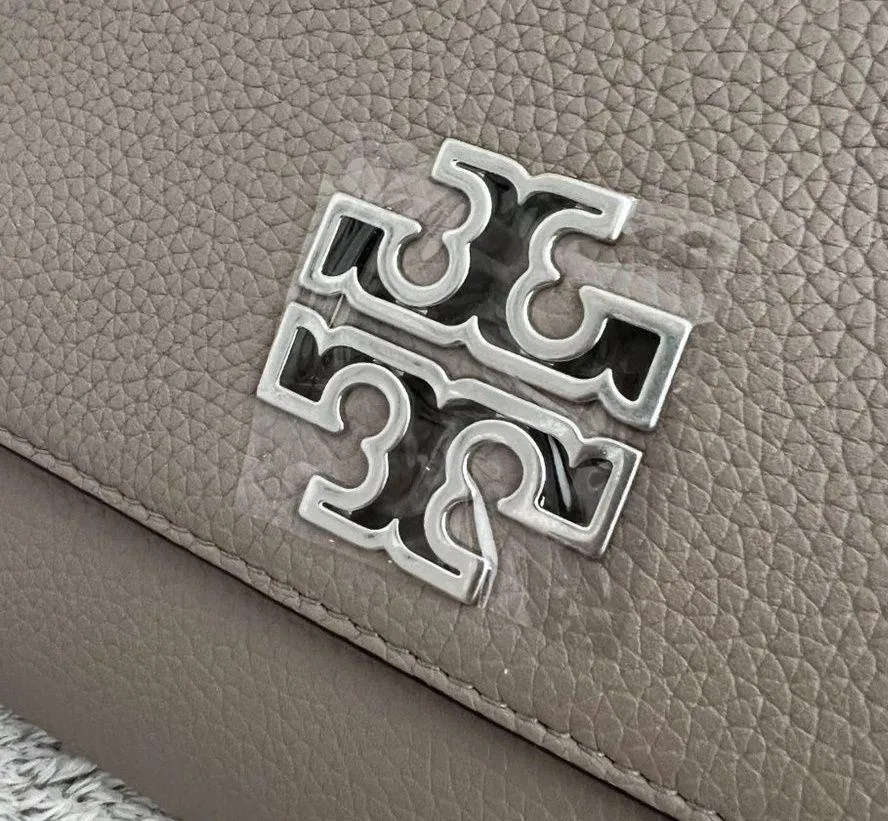 Tory Burch Britten Chain Moose Pebbled Leather Handbag Wallet Purse - Image 5
