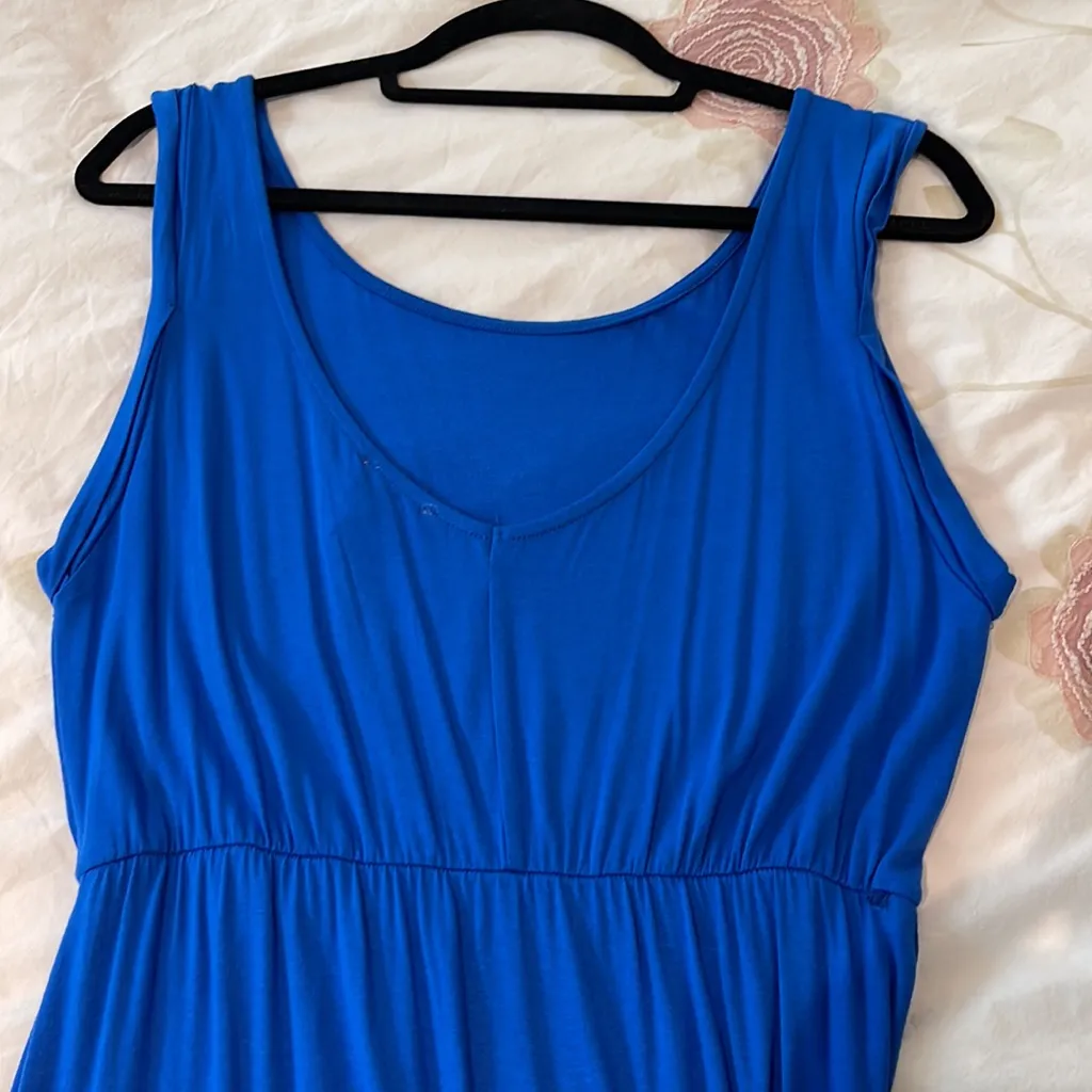 Women Royal blue XS maxi long dress with slit loose fit soft fabric sleeveless - Image 7