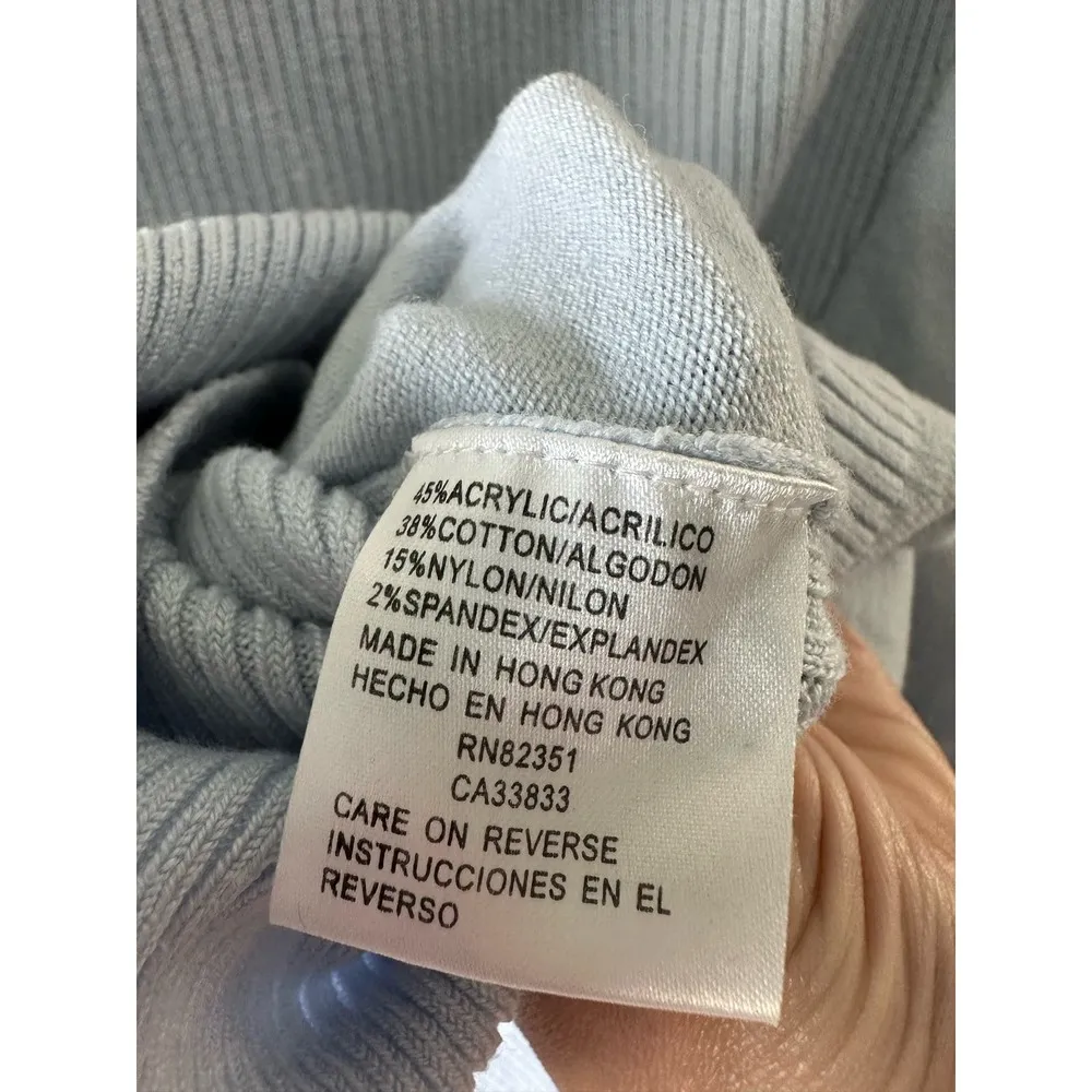 Shu Shu Full Zip Sweater Ribbed Long Sleeve Mock Neck Dusty Baby Blue Medium - Image 6