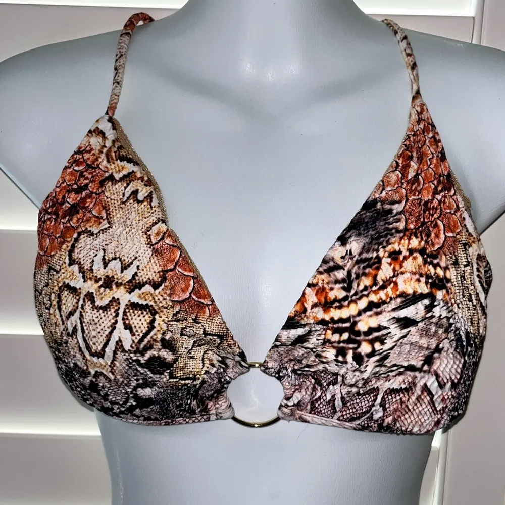 Luli Fama Skins Gold Ring Bralette Bikini Top Natural Snake Size Medium - Image 2