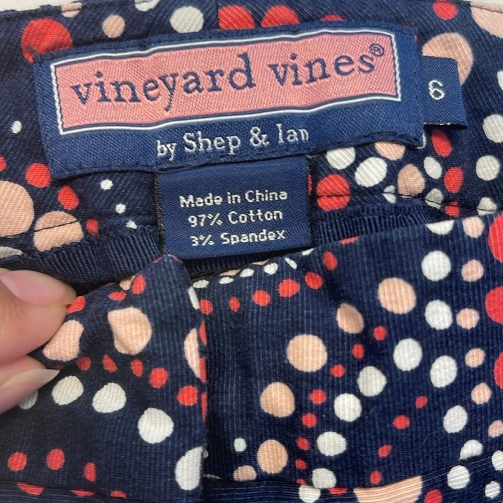 Womens Vineyard Vines Shep & Ian Navy Blue Pink Dots Ankle Pant Size 6 EUC #1010 - Image 4
