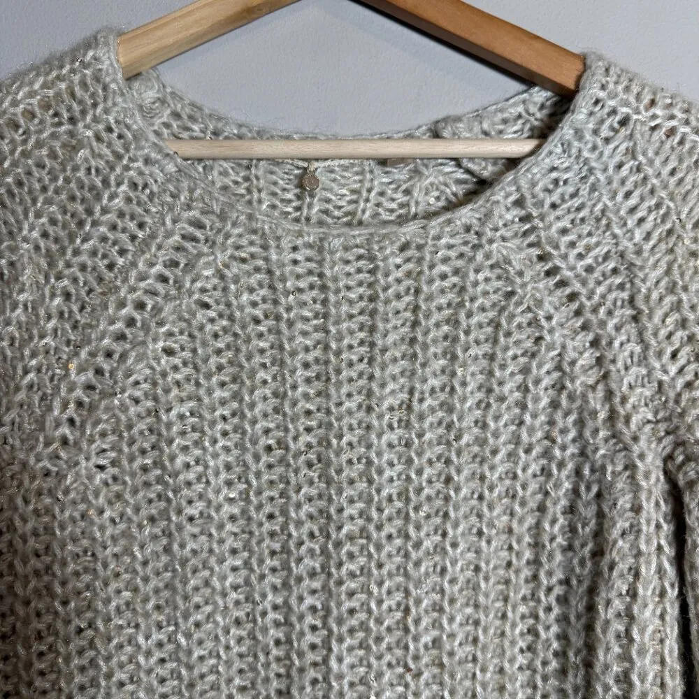 Anthropologie Knitted & Knotted Gold Sequin Chunky Knit Sweater Women's XS Ivory - Image 6